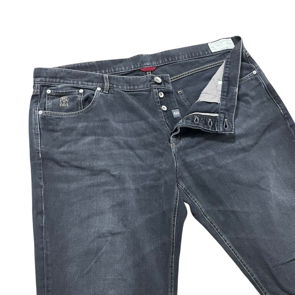 Brunello Cucinelli Jeans 42x34 Black Washed Denim Straight Leg Button Fly Italy